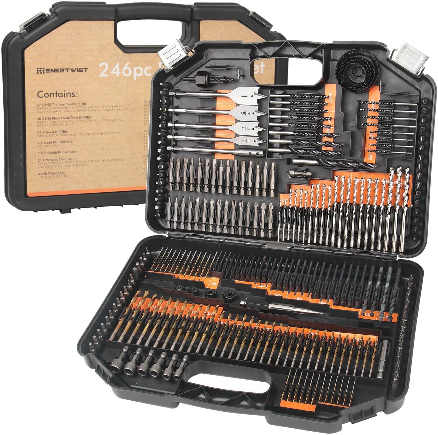 ENERTWIST Drill Bit Set, 246PCS Drill Bits, Driver Set with Portable Case