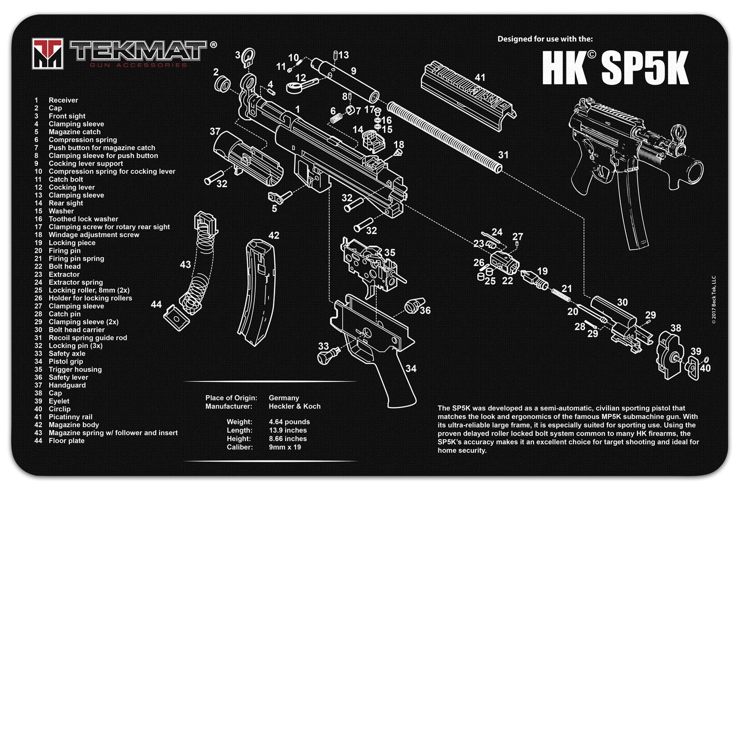 TekMat Gun Cleaning Mat for use with H&K SP5K , Black