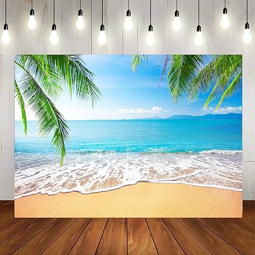 Fondos fotográficos de playa de verano Palm Island hojas de playa tropicales telón de fondo de playa para bodas y niñas, suministros de decoración