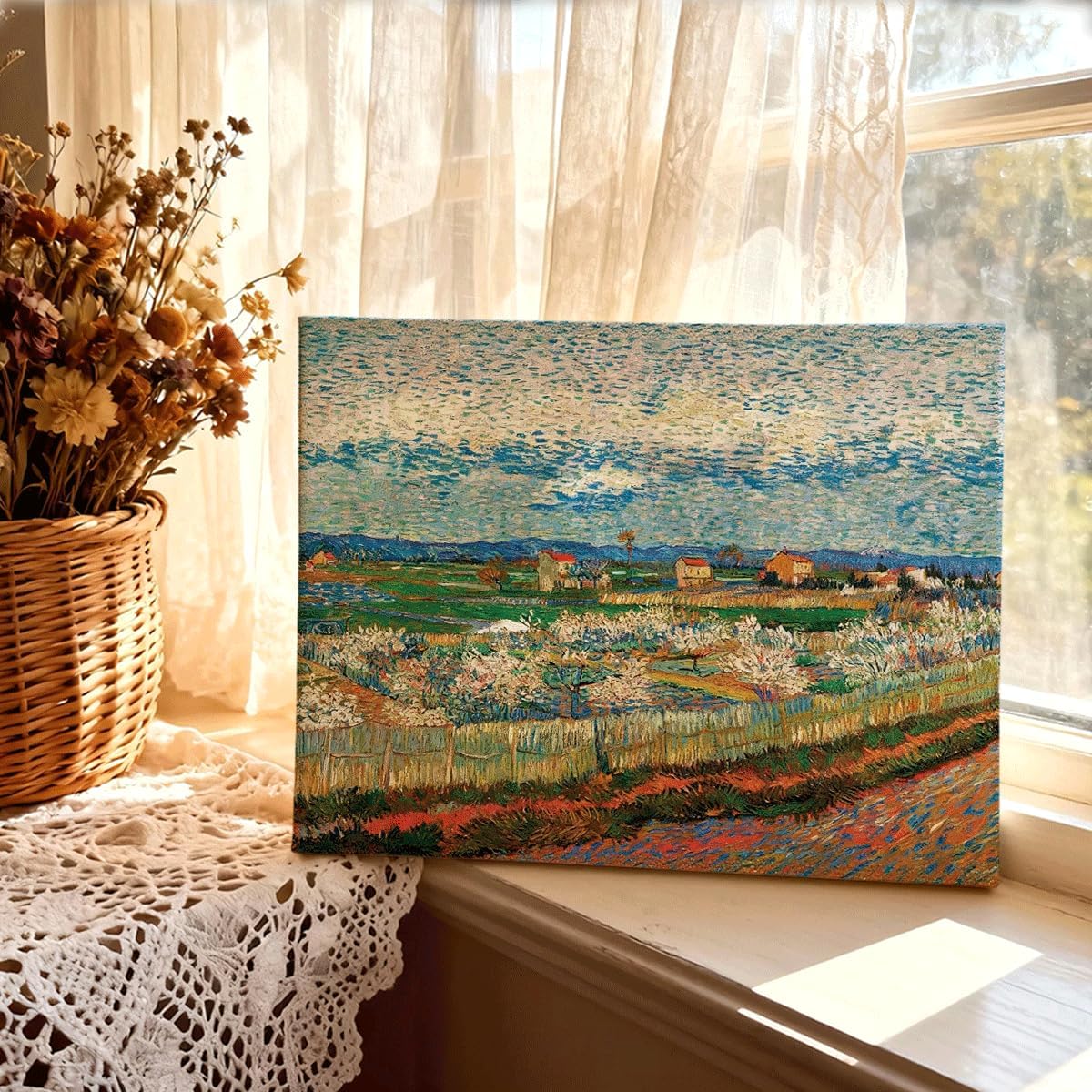 Canvas Wall Art, Spring Landscape Oil Painting Wall Decor, Colorful Countryside Fields and Village Picture for Living Room Bedroom Office, Country Farm Canvas Artwork, 8x10 Inches