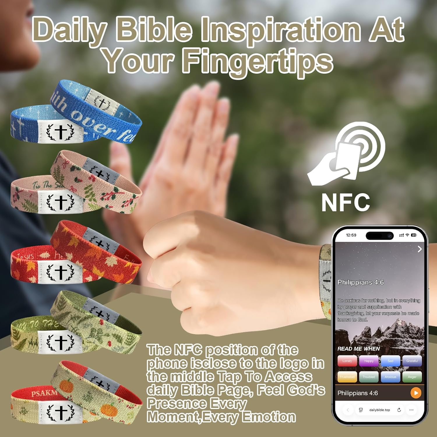 5PCS Daily Bible Verse Bracelets, Wearable Christian Bible Bracelet Inspirational Christian Friendship Accessory Men Women Festival Birthday Jewelry Gift Party Supply - Image 2