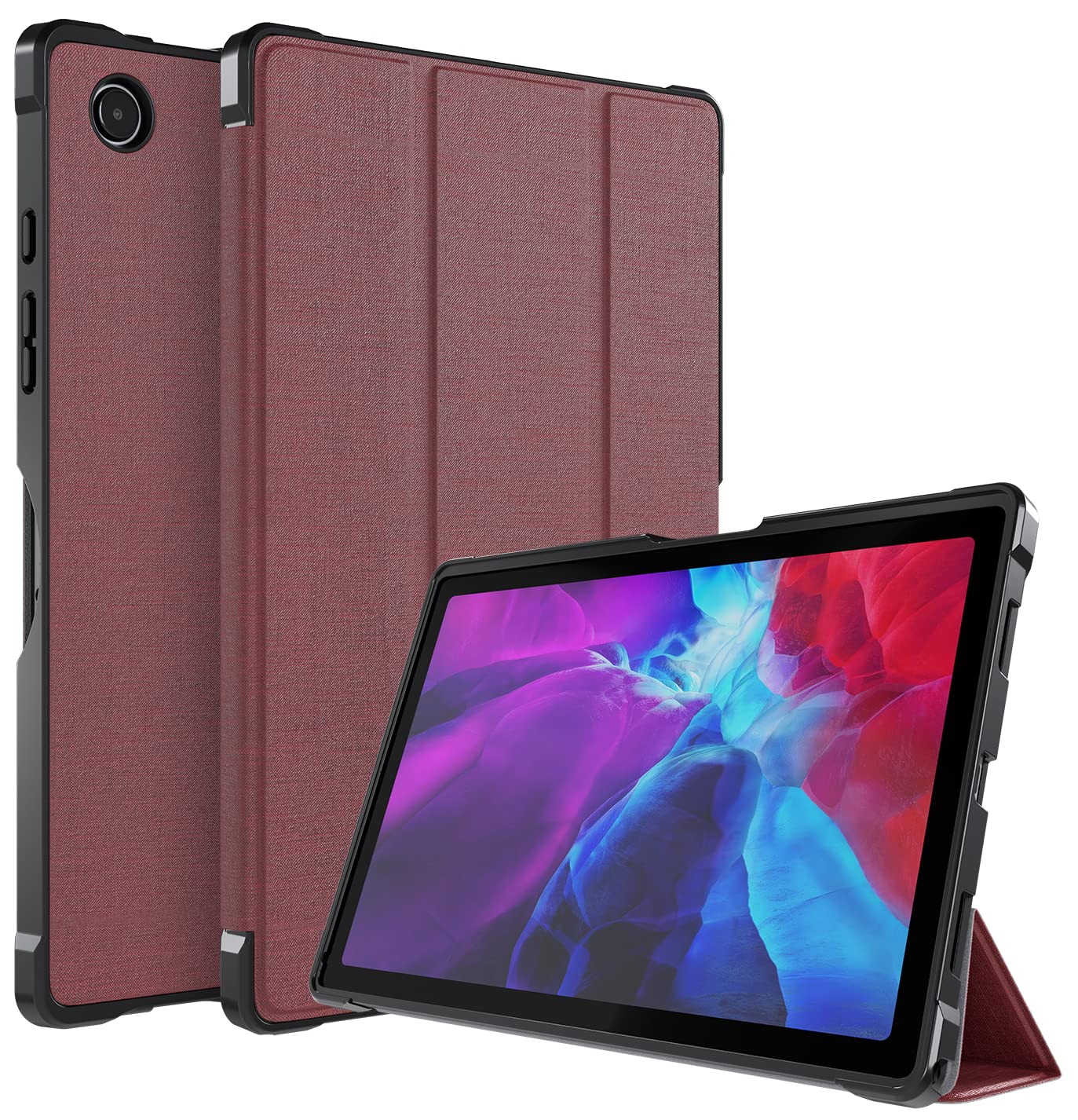 MOCA Shockproof Case for Samsung Galaxy Tab A8 10.5 inch 2022 SM-X200 X205 SM-X207 Lightweight Slim Tri-fold Soft TPU Flip Case Cover (Wine Red)
