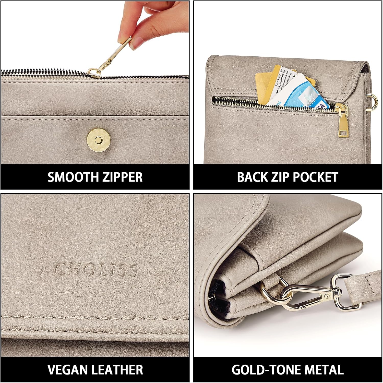 CHOLISS Small Crossbody Bags for Women, Vegan Leather Cell Phone Purse, Mini Travel Purse with Adjustable Strap Womens Gifts - Image 6