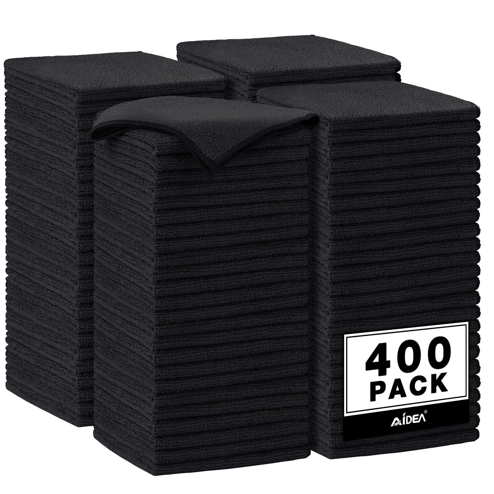 AIDEA Microfiber Cleaning Cloth Black, 400PK, Microfiber Towels for Cars, Shop Towels Cleaning Rags, Premium Wash Cloths, Absorbent Towel for SUVs, House, Kitchen, Commercial, Cleaning Supplies 12×12" Black 400PK
