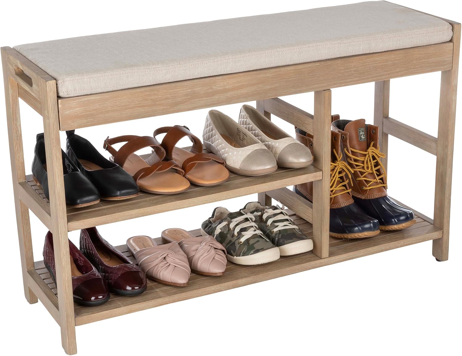 Lavish Home Shoe Bench - 3-Tier Wooden Shoe Rack for Entryway, Mudroom, or Bedroom - Entryway Shoe Storage with Padded Seat Cushion (Brown)