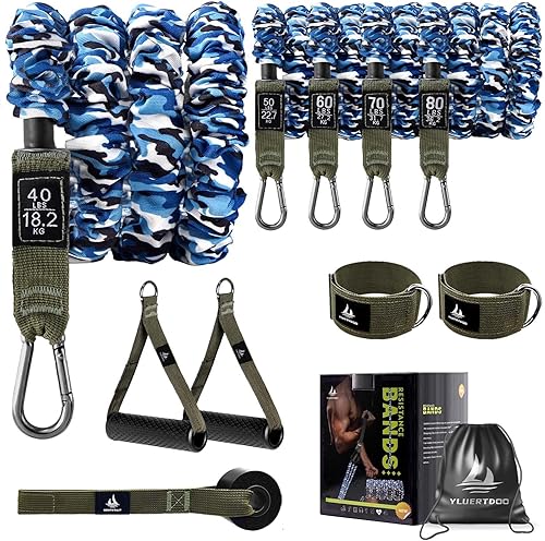 Bandas de resistencia, juego de bandas elásticas para ejercicio, bandas de entrenamiento de 40 libras a 80 libras con asas, mangas protectoras,
