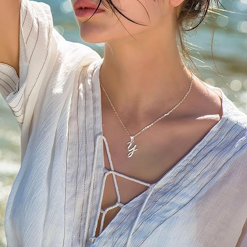 Miniatura 4 de EUDORA Collares de plata esterlina con inicial para mujer, regalos clásicos de 26 letras sin cuello para niñas, hermana, madre hija, cadena de 18