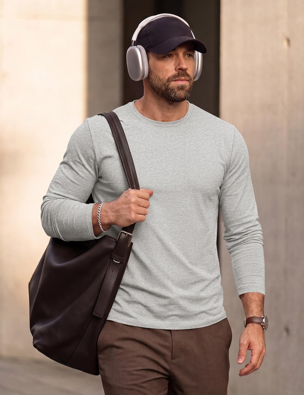 Cotrasen Long Sleeve Shirts for Men Cotton Crew Neck Plain Casual Basic Tee image 3
