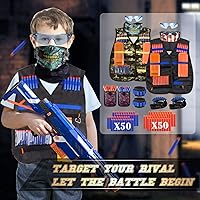 Vista 7 de Paquete de 2 chalecos tácticos para niños, juego de pistolas Nerf N-Strike Elite Series Wars con dardos de repuesto, clips de recarga, bolsa