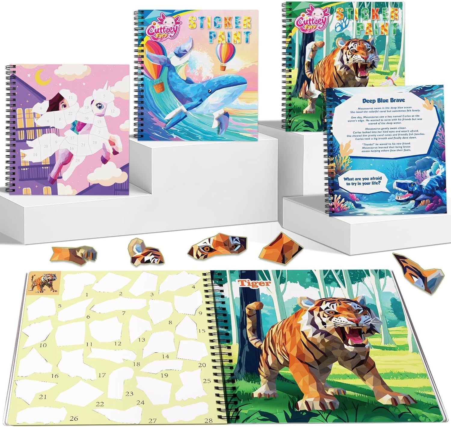 4Pcs Educational Sticker Puzzle Book for Kids, Travel Puzzle Sticker by Number Activity Books with Story - Airplane Car Road Trip for Girls Kids Early Learning, Screen Free, Separation Anxiety Gifts