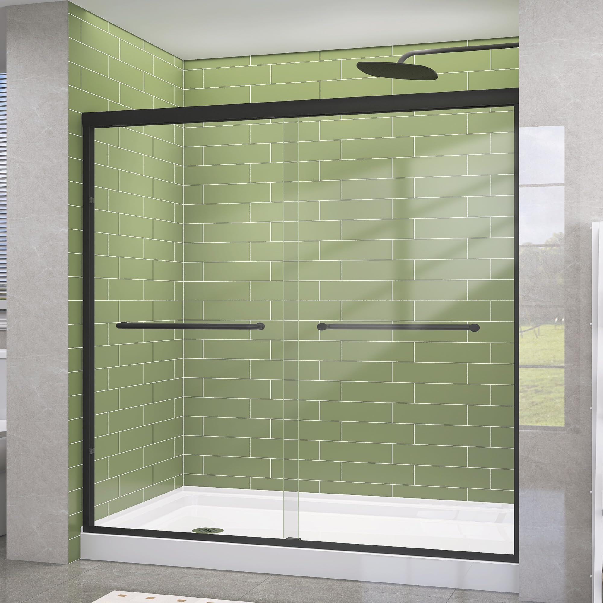 Photo 1 of GETPRO Shower Door 68-72 in. W x 72 in. H Double Sliding Semi-Frameless Bypasss Bathroom Shower Glass Doors,1/4 inch Clear Tempered Glass Door for Walk-in Shower Matte Black