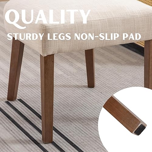 Miniatura 6 de Juego de 2 sillas de comedor modernas de mediados de siglo, sillas de comedor tapizadas de tela de lino, respaldo curvado, sillas de comedor de