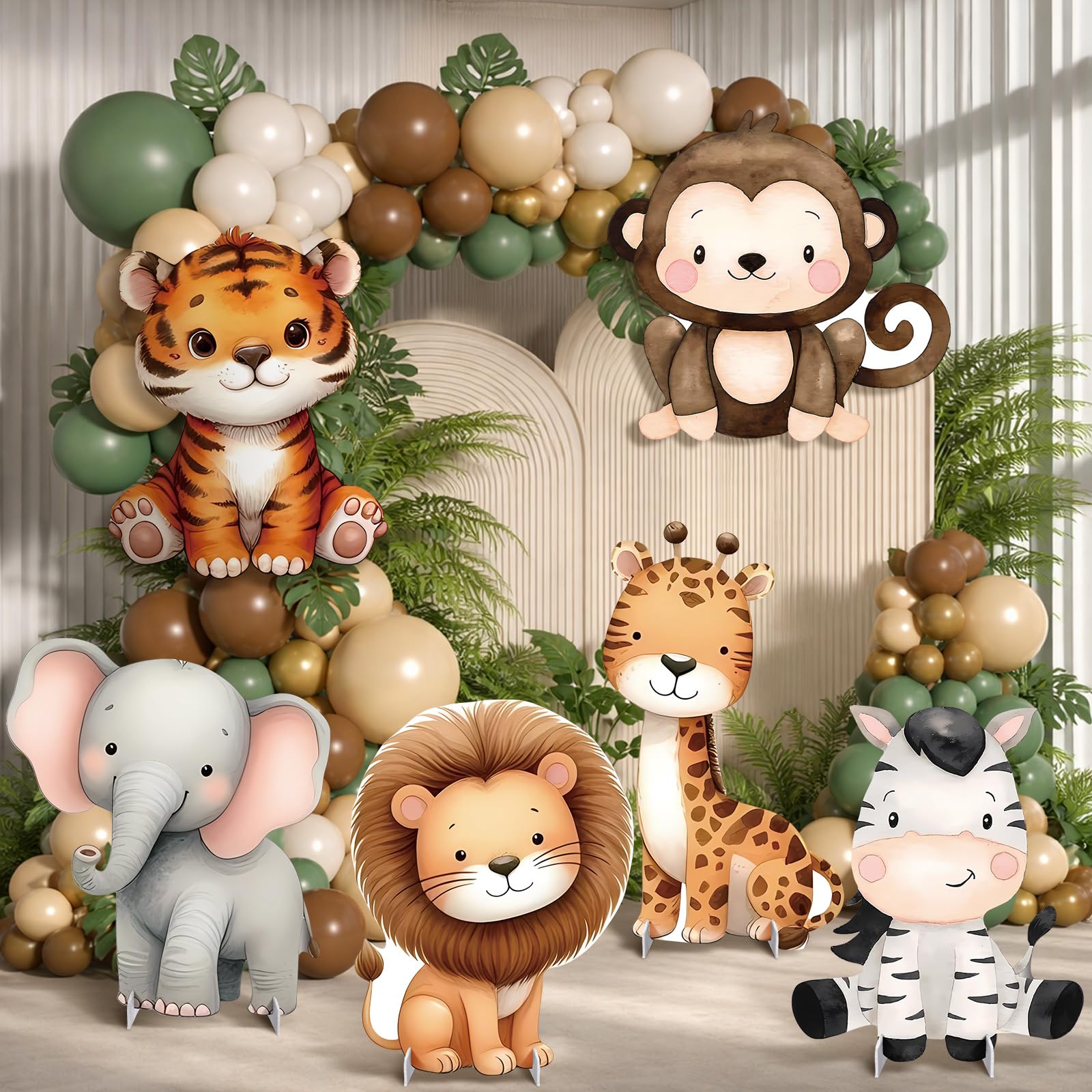 6 piezas grandes de animales de safari, recortes de cartón, vida silvestre, selva, decoración de fiesta para cumpleaños, zoológico, animal, baby shower, decoración de cumpleaños, decoración