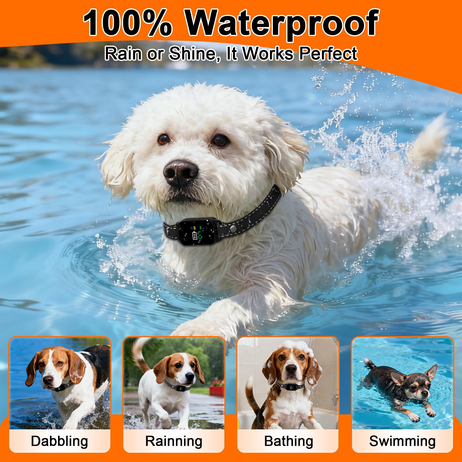 Dog Bark Collar, Bark Collar for 5-60LBS Small & Medium Dogs, IPX7 Waterproof Rechargeable Training Bark Collar, Anti Barking Collar with 3Modes, 5 Beep & 7-Level Sensitivity(Black) - 4