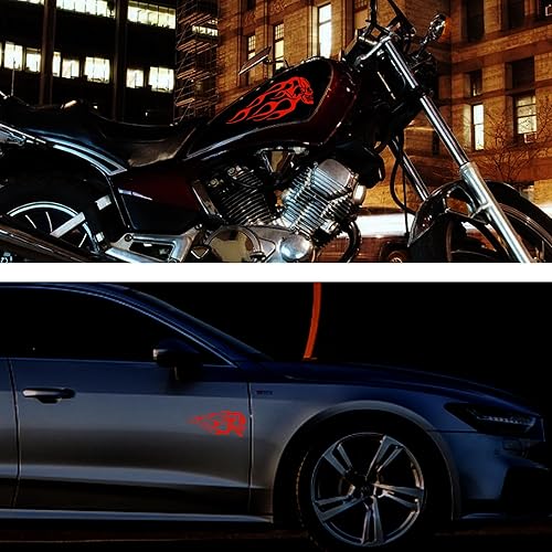 Miniatura 4 de TOMALL 2 calcomanías reflectantes de llama de calavera para automóvil, motocicleta, tanque, de vinilo, carreras, deportes, llama a rayas, para