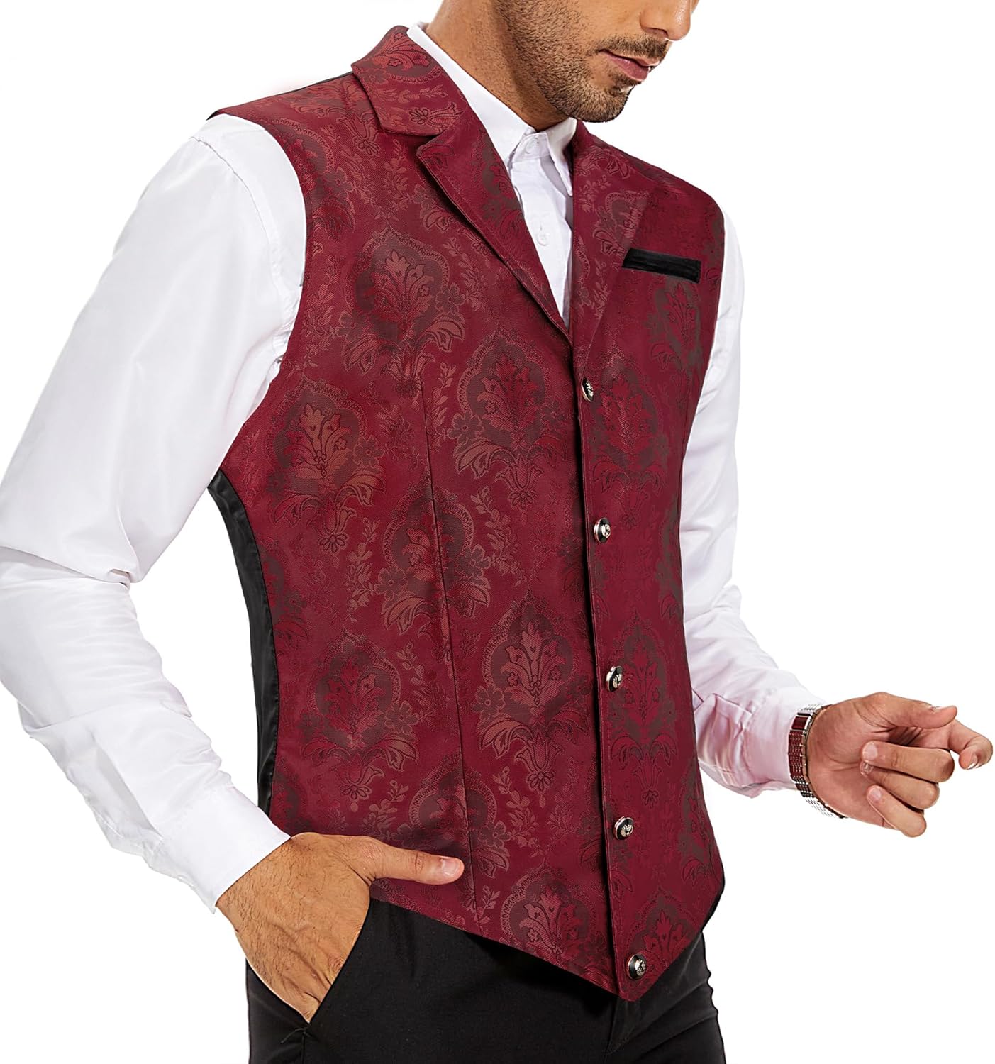 Zando Suit Vest for Men Paisley Jacquard Suit Vests Steampunk Gothic Clothes Waistcoat Victorian Blouse - Image 4