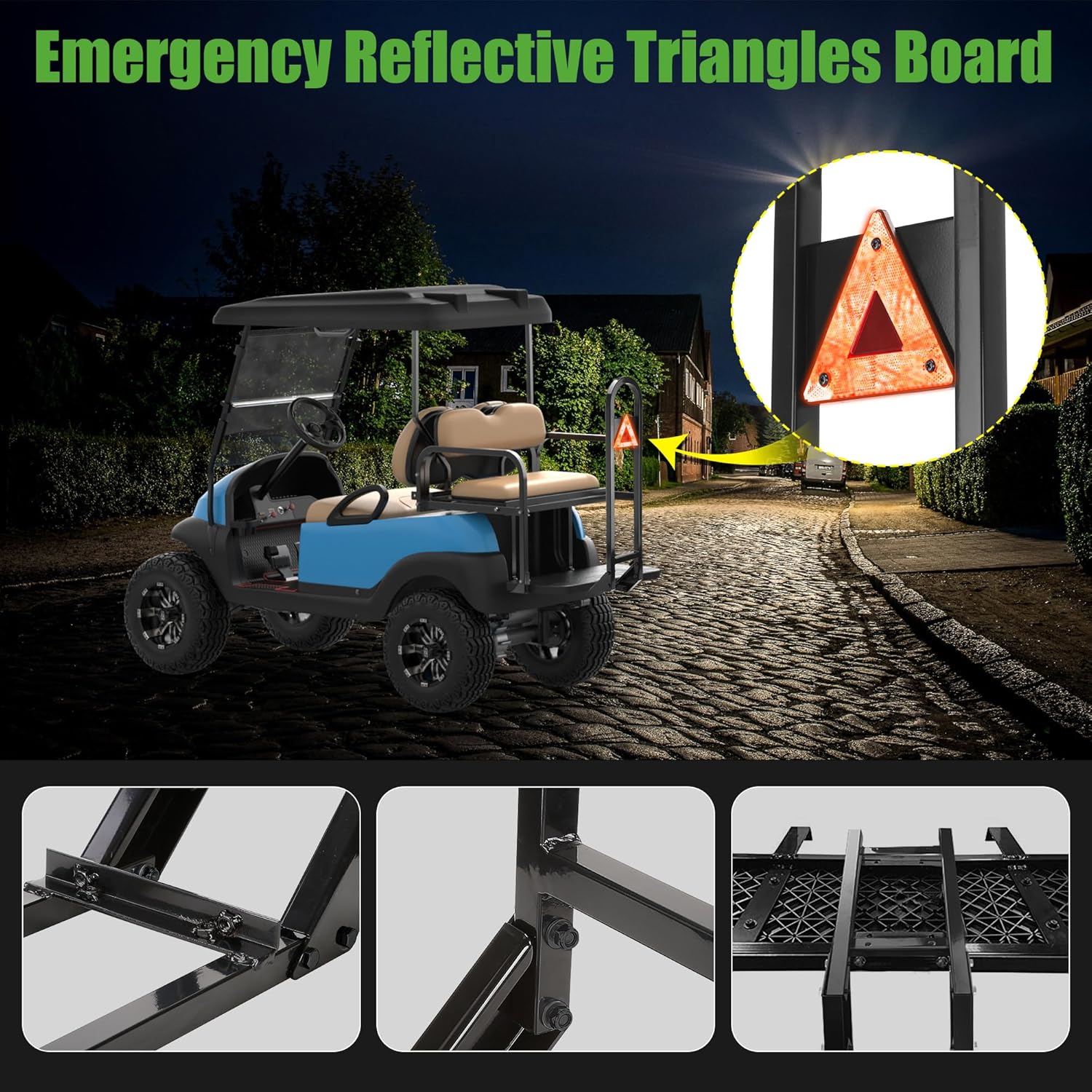 Rear Safety Grab Bar Universal Compatible with Yamaha Club Car EZGO Golf Cart with Reflective Triangle Board