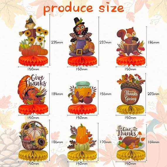 OHOME Thanksgiving Table Decor - 9 PCS Honeycomb | Thanksgiving Decorations Indoor Outdoor - Fall Centerpieces for Tables | Friendsgiving Party Decorations Supplies Favors Essentials for Home Kitchen