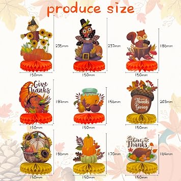 OHOME Thanksgiving Table Decor - 9 PCS Honeycomb | Thanksgiving Decorations Indoor Outdoor - Fall Centerpieces for Tables | Friendsgiving Party Decorations Supplies Favors Essentials for Home Kitchen
