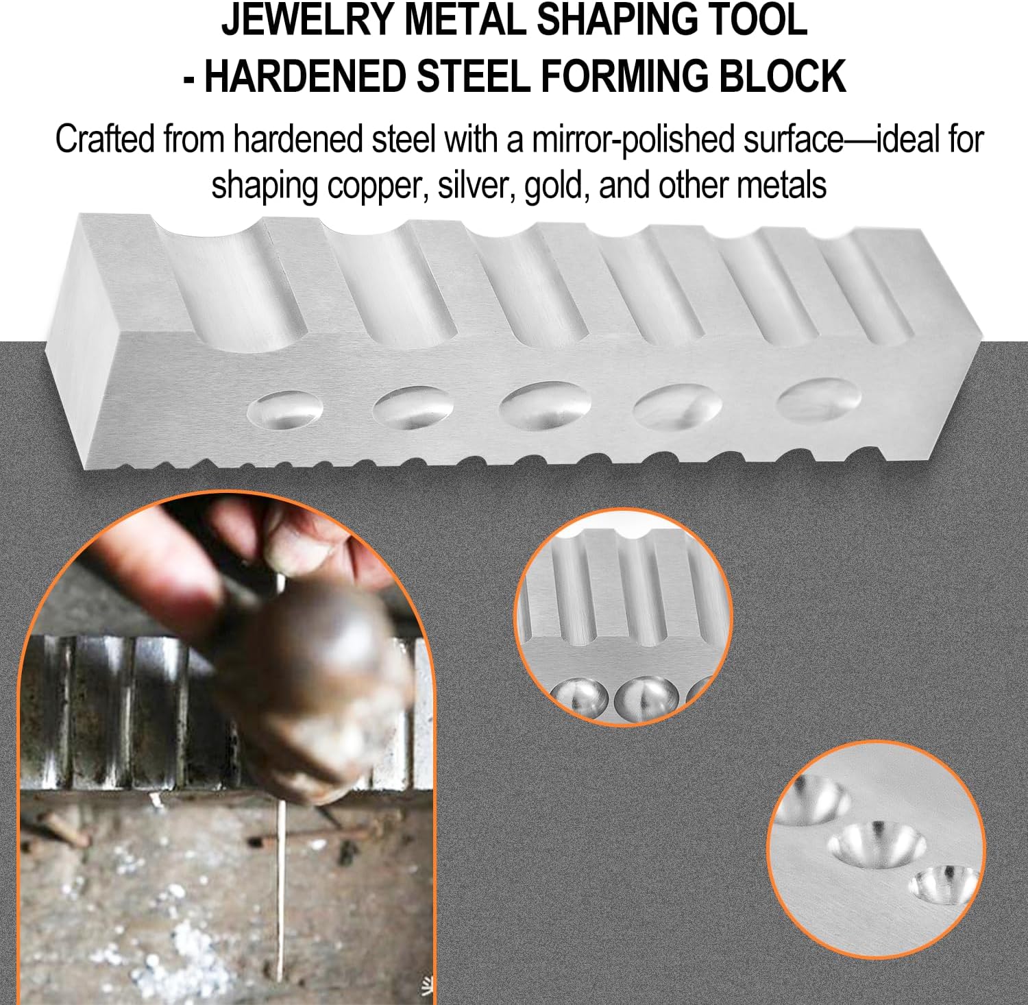 Jewelry Metal Silver Copper Iron Shaping Tool - Hardened Steel Forming Block with 17 Round Spheres, 17 Half-Round Grooves, 3 V-Shape Slots & 5 Oval Depressions, Replacement for #0407-69290