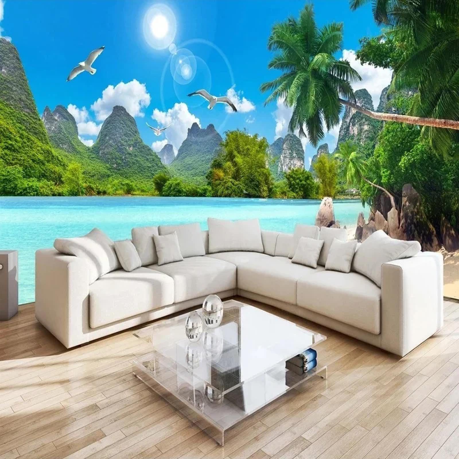 Mural paysage montagne lac déco pour canapé et chambre adulte