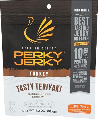 Perky Jerky Brewmasters Pale Ale Turkey Jerky, 2.2oz bag - Low Sodium - 10g Protein per Serving - Low Fat - 100% U.S. Sourced - Tender Texture