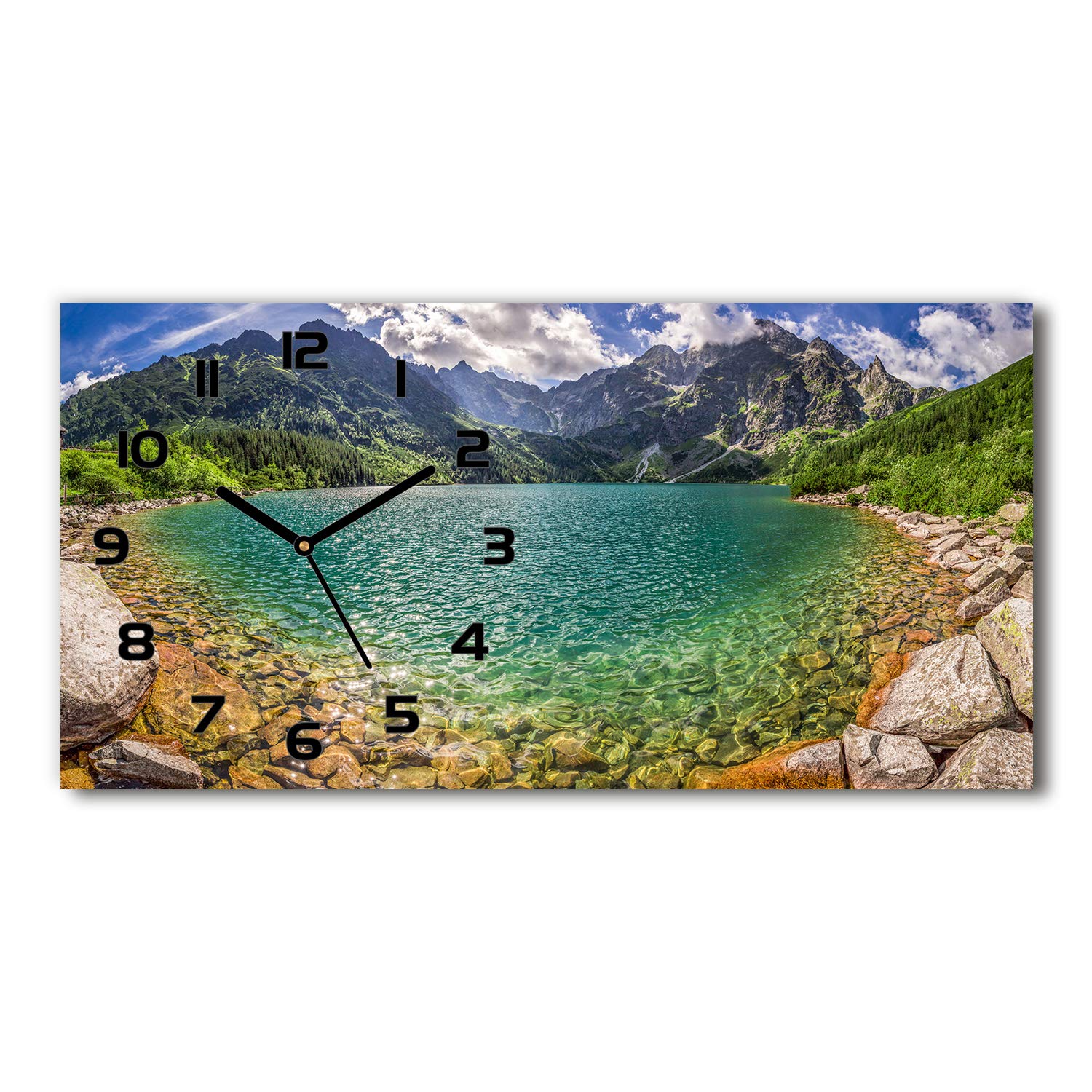 Horloge en verre 60x30 cm Tulup design noir avec paysage de montagne sur pied pour salon
