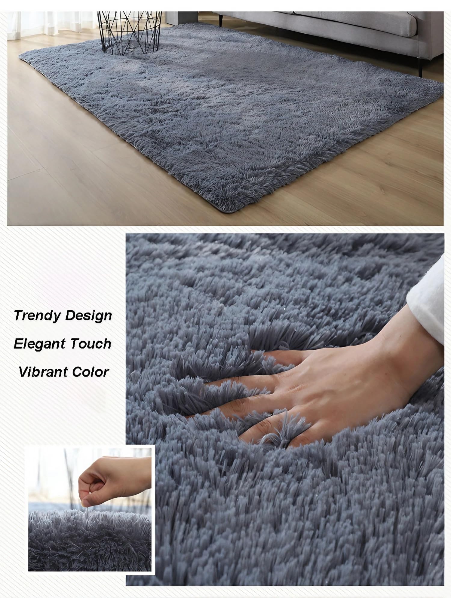 Tapis Salon à Poils Longs Shaggy, Moelleux et Doux, Tapis Moderne Antidérapant pour Chambre, Couloir, Lavable, Grand Tapis de Décoration Intérieure(P,160 x 230 cm)