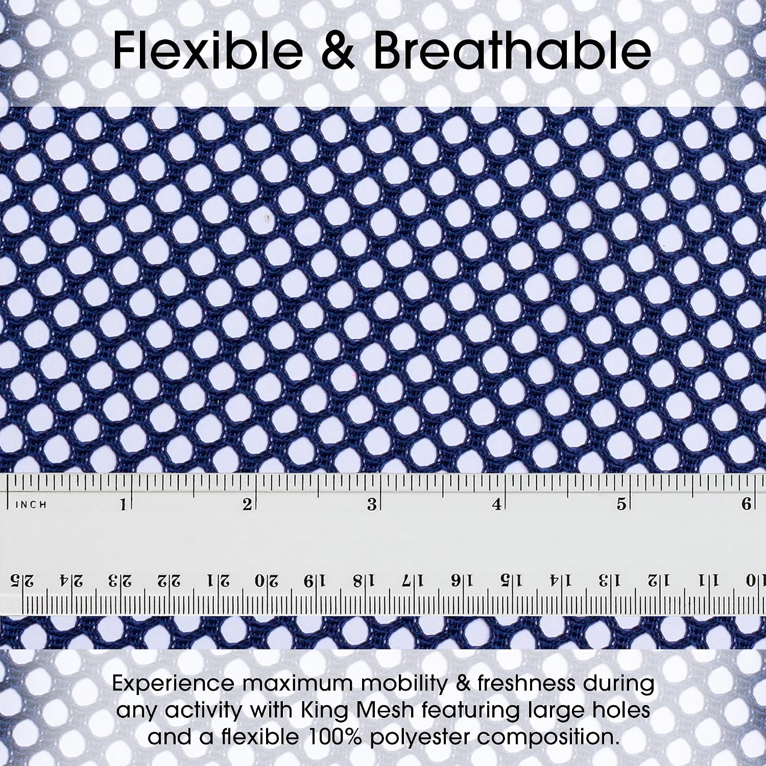 Pico Textiles 1 Yard Bolt – Navy Polyester King Mesh Jersey Fabric - 60" Wide - Large Holes - Durable Athletic Mesh Fabric for Sewing Soccer and Basketball Jerseys Uniforms