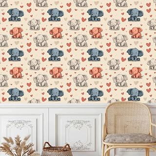 Cute Baby Elephant Wallpaper Peel and Stick, Animal Print Wallpaper Waterproof Self Adhesive Contact Paper,for Cabinets and Drawers Bedroom Kitchen Wall Decor- 17.3"x78.7"