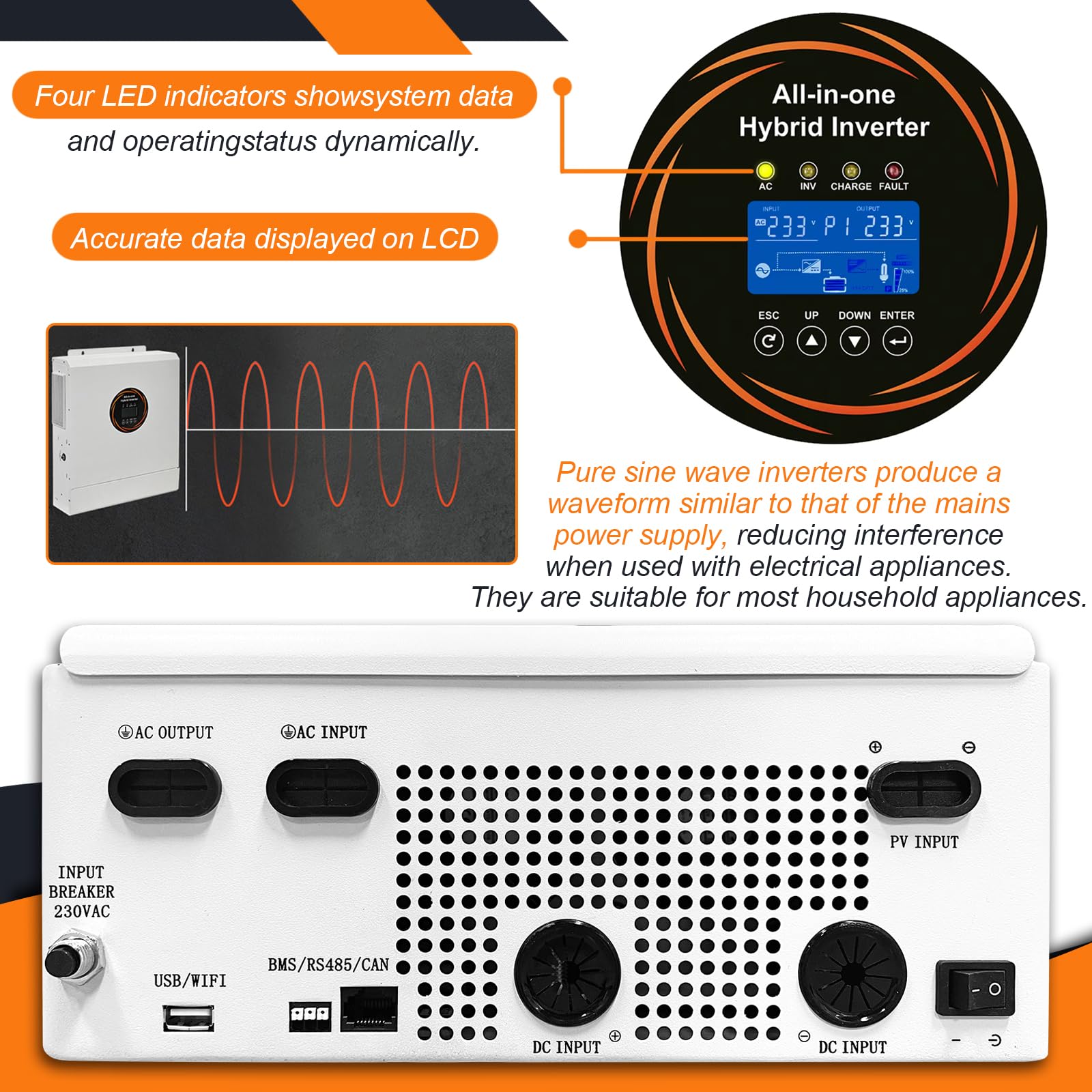 Inverter Solare Ibrido 6000W/12000W, Inverter Solare a Fase Divisa
