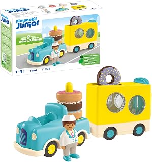 PLAYMOBIL Junior 71702 Camión de Donut, con función de apilamiento y clasificación, Juguete sostenible Hecho de plásticos a Base de Plantas, Juguetes para niños a Partir de 1 año