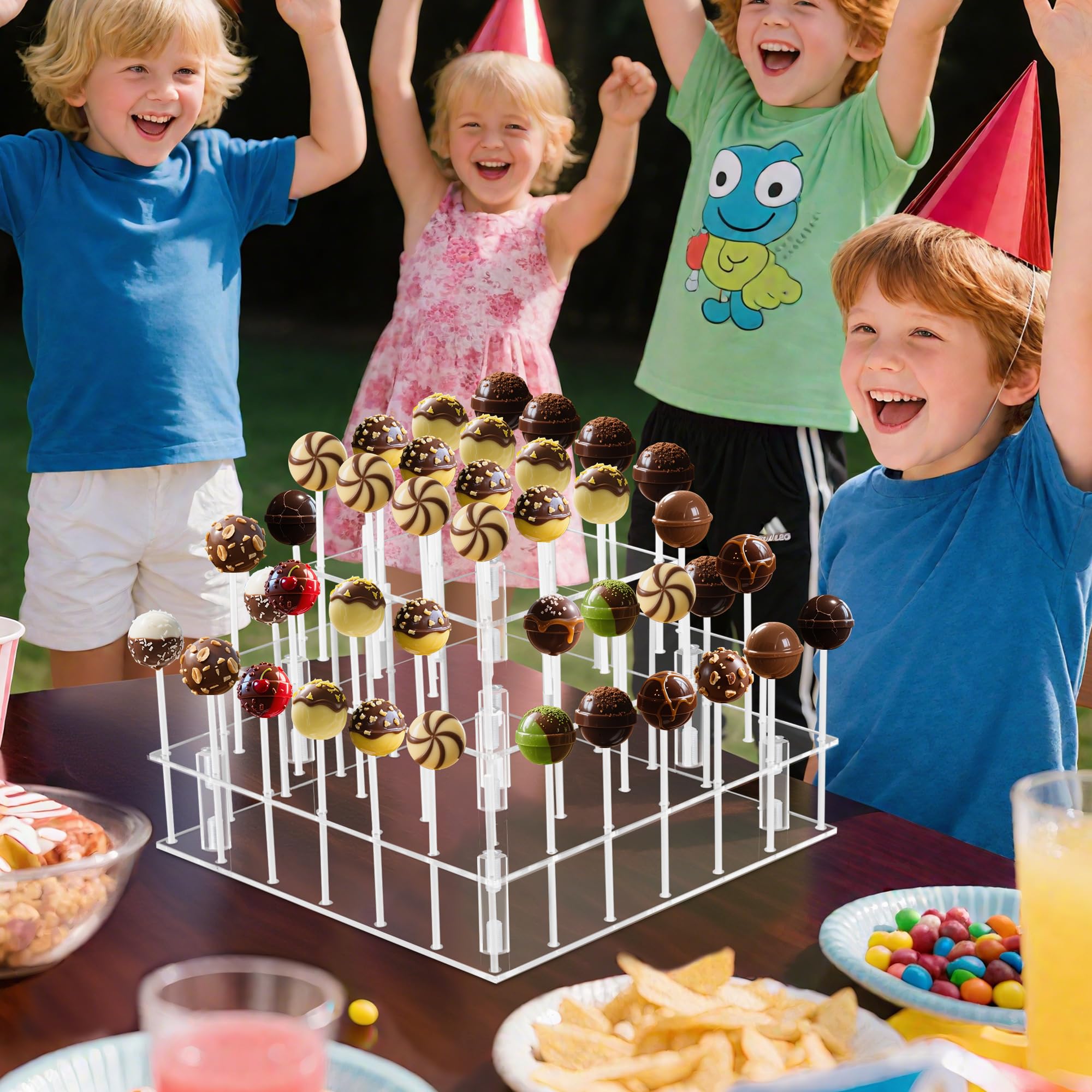 Melting Chocolate LoveDisplay 2 Pcs Cake Pop Stand, 21 Holes Square Lollipop  Holder With 300 Pcs, 2 Tier Clear Dessert Stand, image size:2000x2000