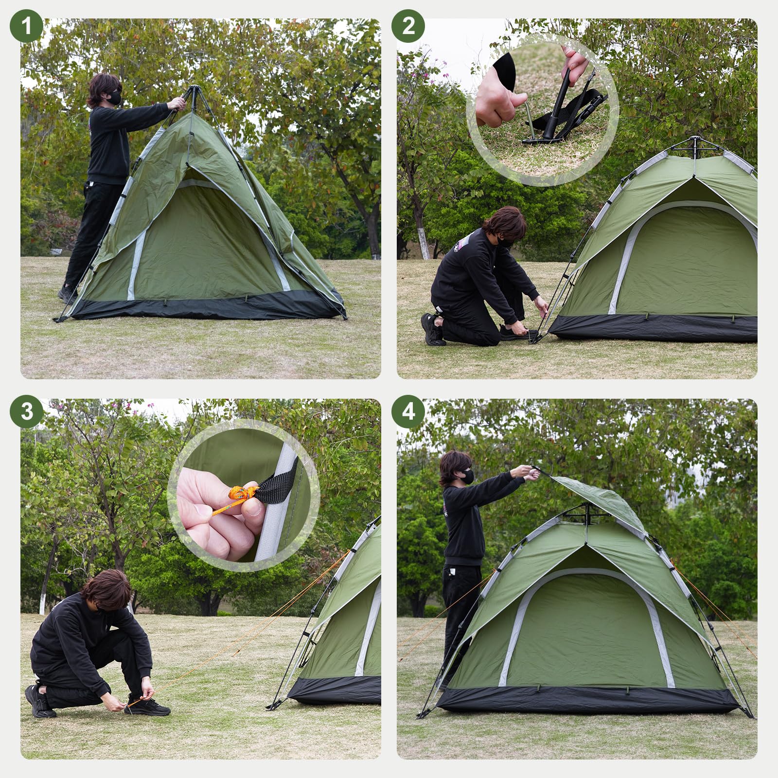 Yorbay Tenda da campeggio 2 in 1 per 2-4 persone, impermeabile, a doppia parete, protezione UV, per famiglia, trekking, attività all'aperto, festival
