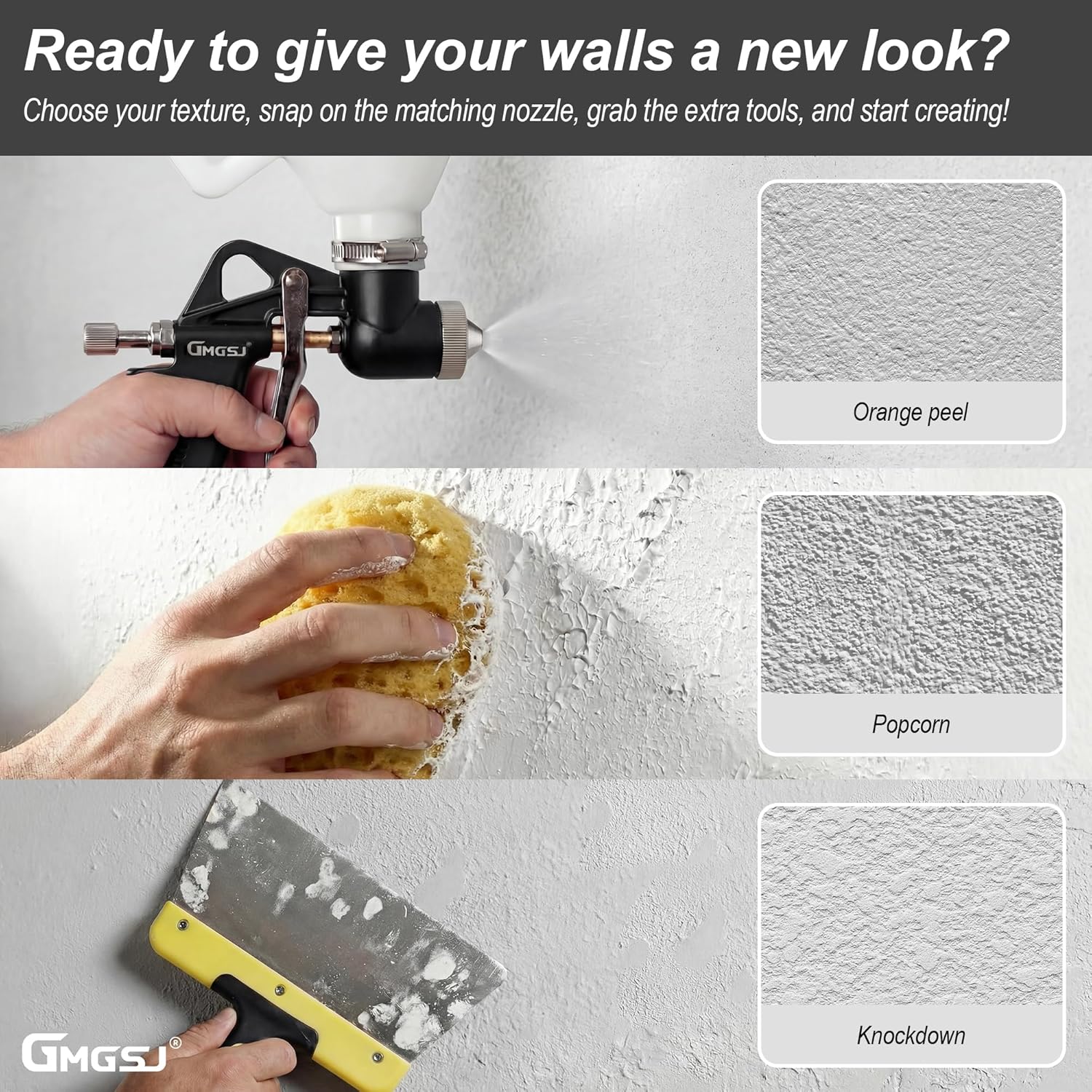 Drywall Texture Spray Gun with 1.45 Gallon Hopper, 3 Nozzles (4.0/6.0/8.0mm), Drywall Hopper Texture Sprayer for Wall, Ceiling, Texture Gun Kit Include Elbow Hose, Texture Sponge (Black)