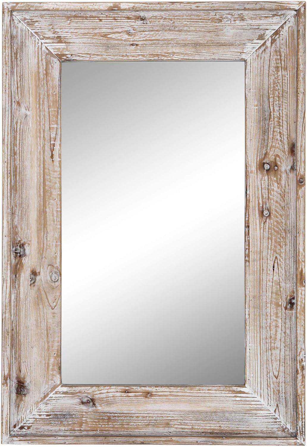 36 X 24 inch Wall Mount Wood Frame Bathroom Vanity Mirror Rustic Horizontal/Vertical Rectangle Mirror for Over Sink, Bedroom, Farmhouse Home Decor (Distressed White)