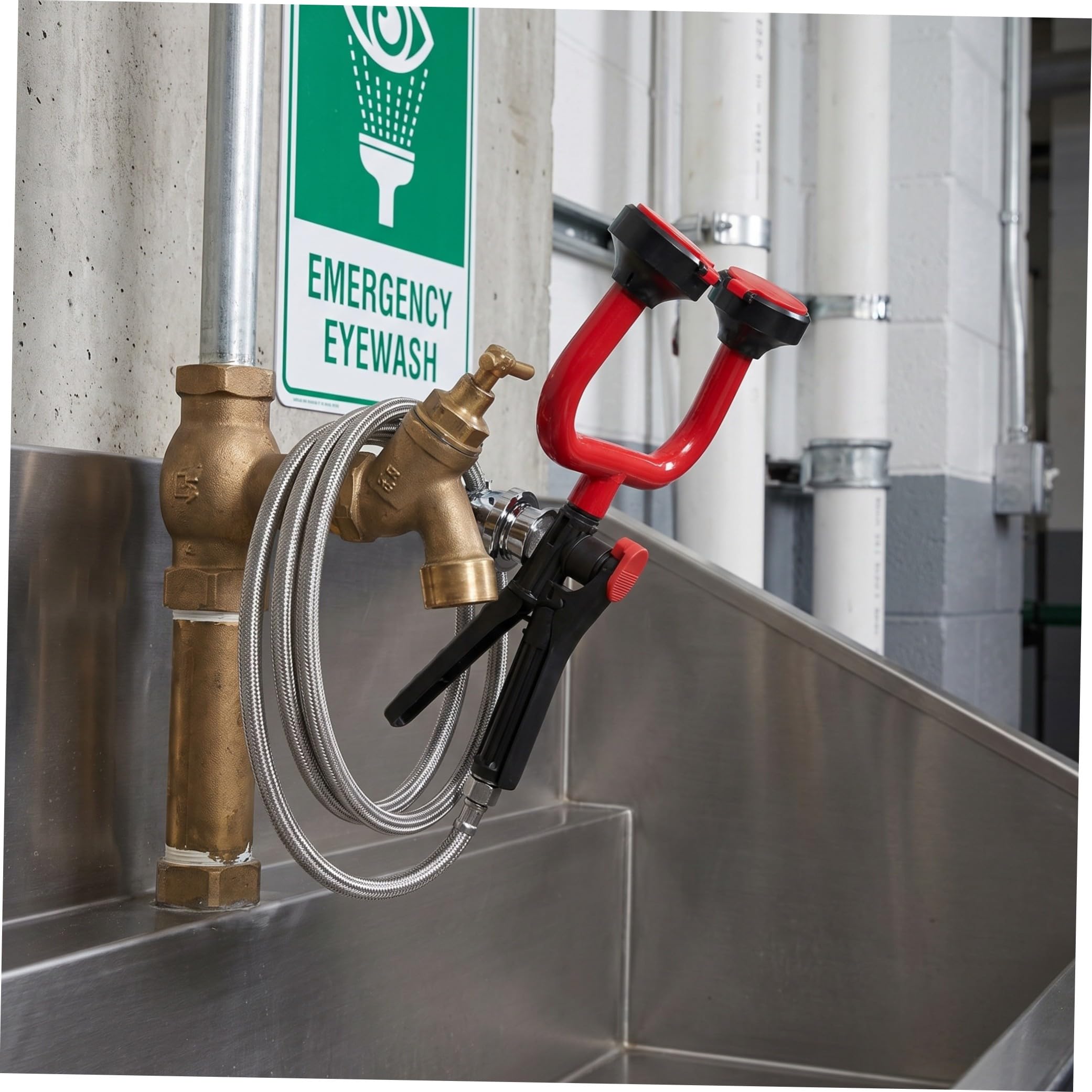 Emergency Eyewash Station with Dual Nozzles Pipe Diameter for Powerful Rinse Wall Desktop Mount Space-saving Eye Wash Unit for Laboratory And Workplace Safety