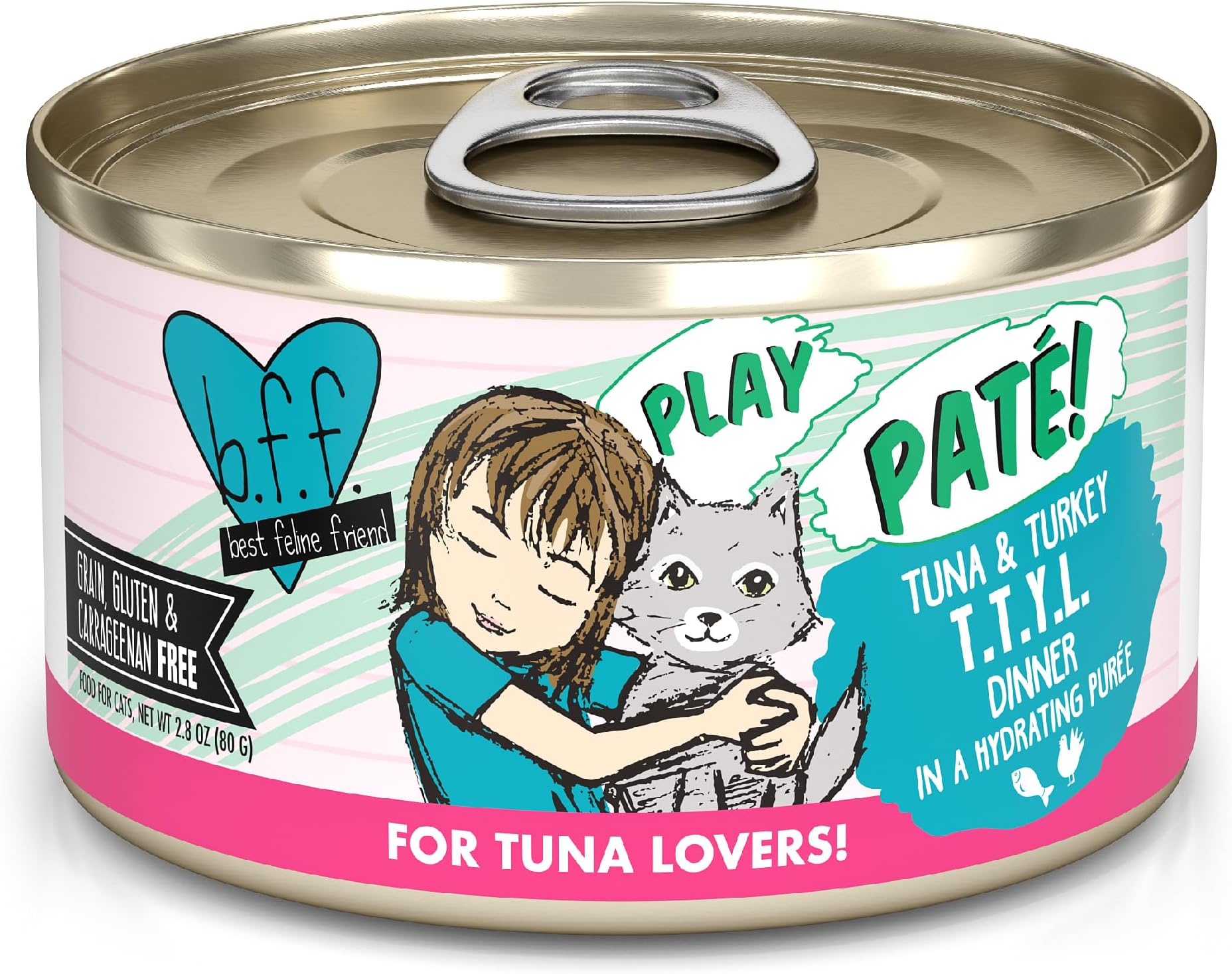 B.F.F. Play - Best Feline Friend Paté Lovers, Aw Yeah!, Tuna & Turkey T.T.Y.L. with Tuna & Turkey, 2.8oz Can (Pack of 12)