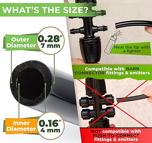 Vista 4 de CARPATHEN Tubo de riego por goteo de 1/4: manguera de riego por goteo negra de 100 pies, perfecta para sistema de riego de jardín, hidroponía