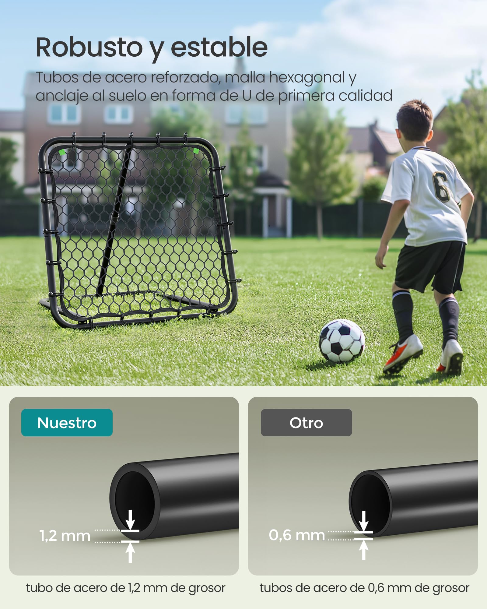 SONGMICS Rebotador de Fútbol Portería para Niños Portátil Marco de Acero Ángulo Ajustable Negro