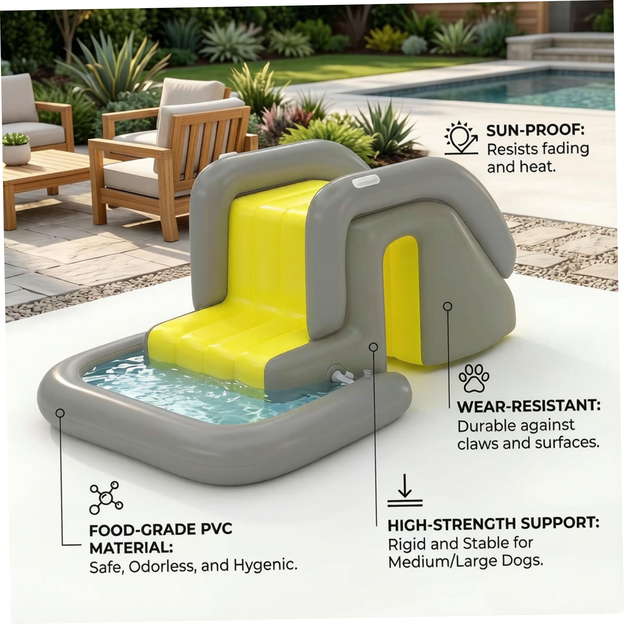 Toboggan de Piscine pour piscines creusées Toboggan Gonflable en PVC pour piscines de Jardin gonflage Rapide sans Fil (Jaune)