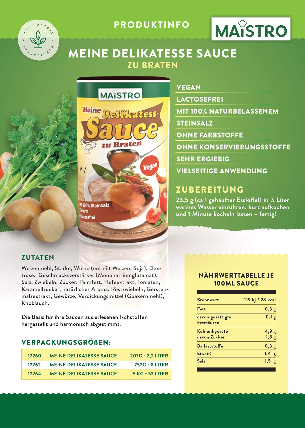Salsa vegana 207 g / 4,5 litros de salsa base. Vegano y rápido de preparar. MAISTRO DELi 207g