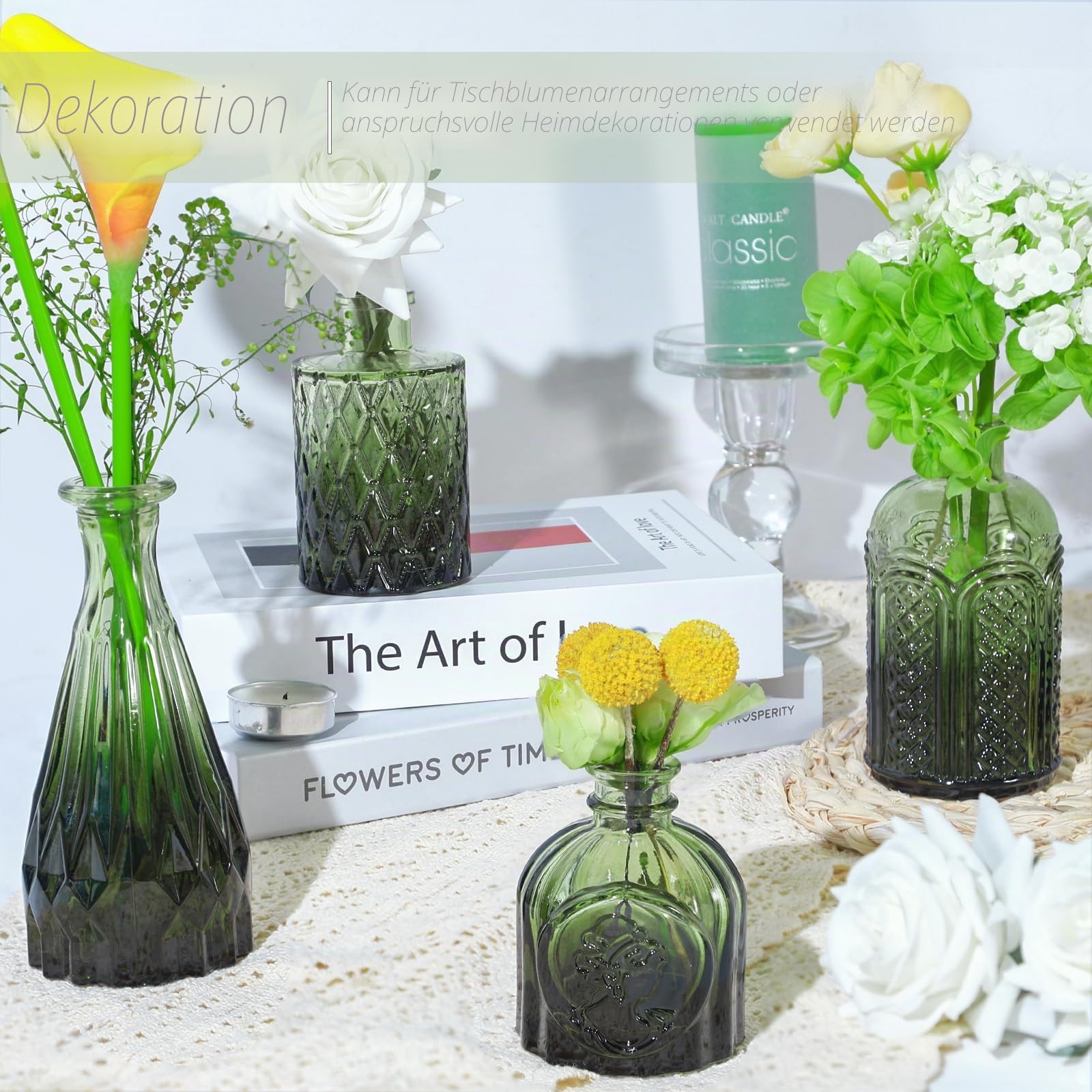 TBWIND Glasvasen, 24 Stück, kleine grüne Blumenvasen für Tafelaufsätze, Mini-Vintage-Vase für Hochzeitsdekoration, einzelne Blumen und Tischdekoration