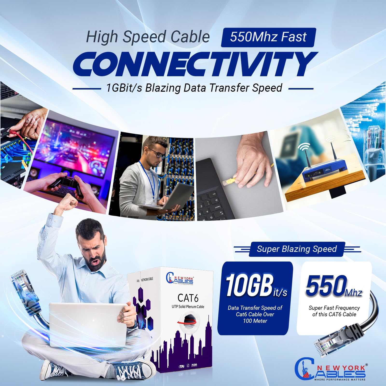 NewYork Cables | Cavo Plenum CAT6 304,8 m (CMP) | UTP, 550 MHz, 23AWG, 4 paia UTP 10 GB | Cavo Ethernet Bulk di qualità testata per reti e giochi (rosso)