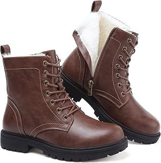 todaysunny Womens Combat Winter Boots Fur Lined Snow Boots Lace Up Side Zip | Low Heel Black Booties, Comfort Foot Support, Traction Rubber Outsole, Water Resistant Upper, Outdoor Cold Weather Wear