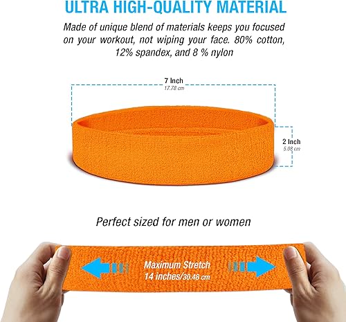 Miniatura 27 de Suddora Diadema de entrenamiento para hombres y mujeres, banda deportiva que absorbe la humedad, bandas de tela de rizo de algodón ligero para Lazo
