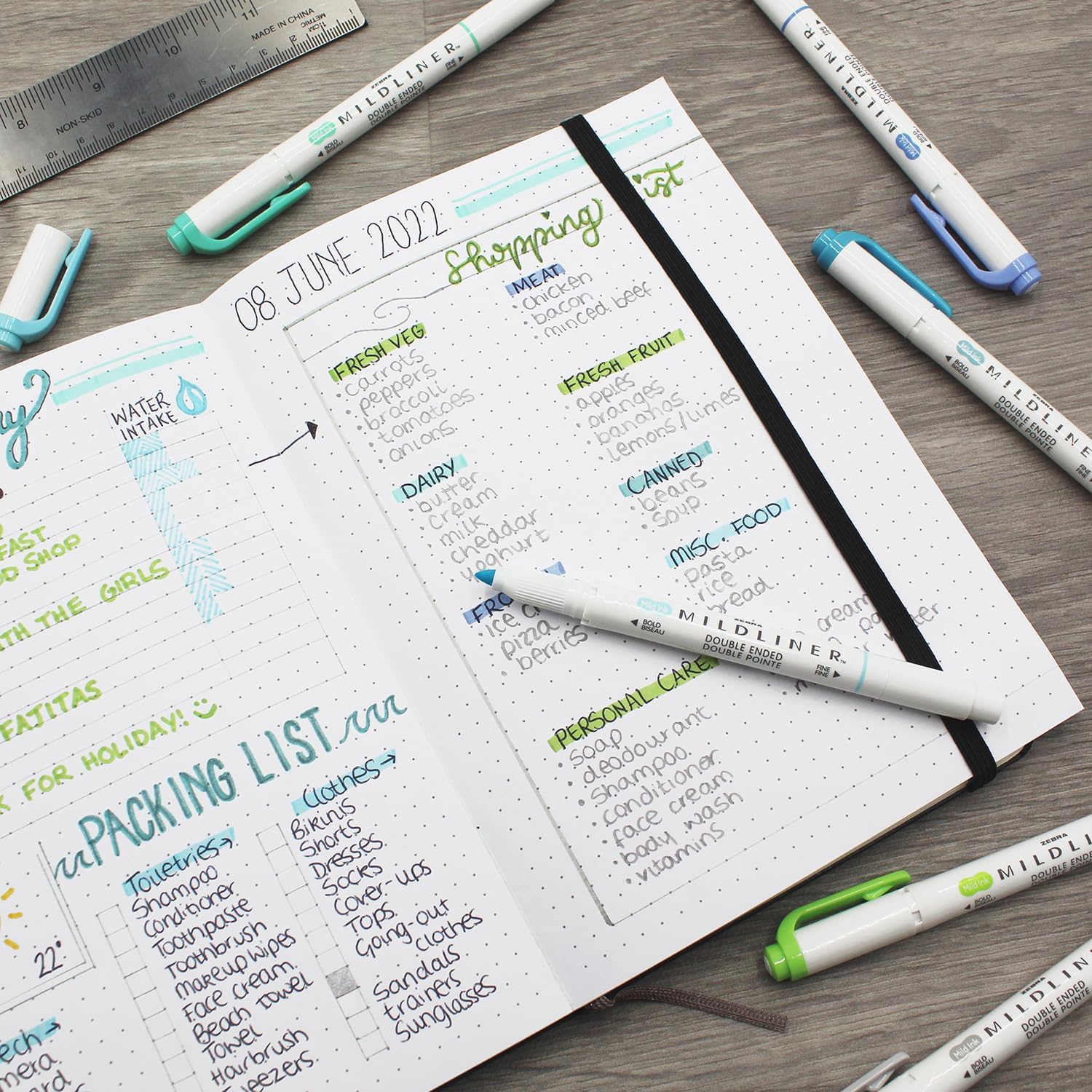 Zebra Pen Mildliner Creative Marker Highlighter Pens - Double Ended Chisel & Bullet Tip Nib - Ideal for School, Revision, Scrapbooking, Bullet Journaling, Writing - In Cardboard Wallet (Essential)