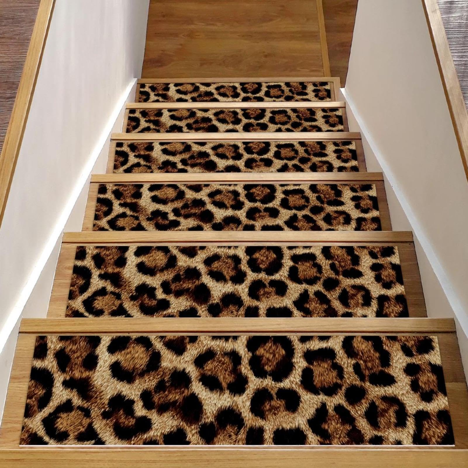 CHENZZZZ brown leopard print (1) Stair Treads for Wooden Steps Indoor Runner Rug Carpet, 15 Pieces Peel and Stick Staircase Step Treads Covers Washable Throw Door Mats 30"x8"