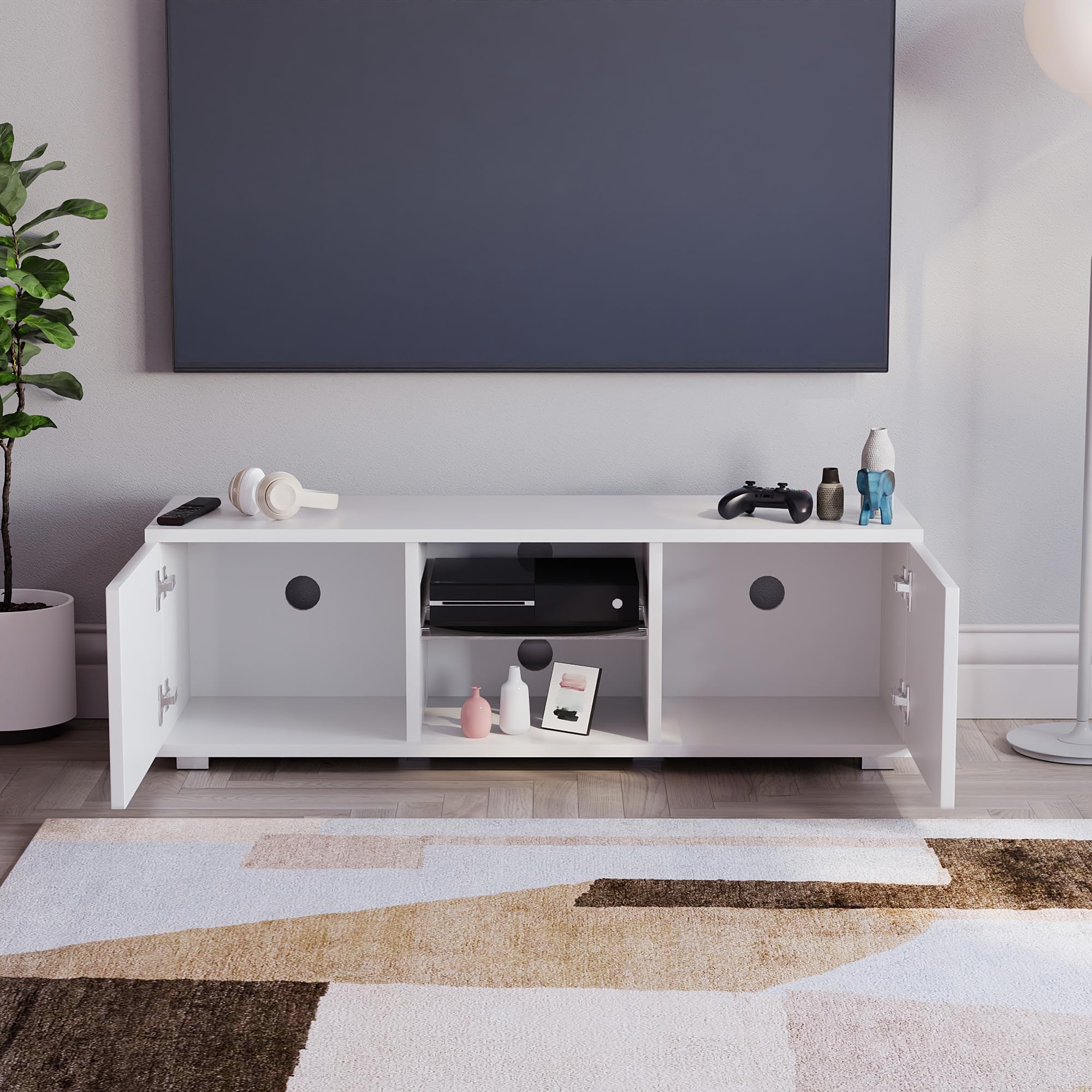 Mobile TV A 2 Ante Bianco Lucido – Design Moderno – Misure 140x40x38 Cm – Materiale MDF E Truciolato – Vida Designs