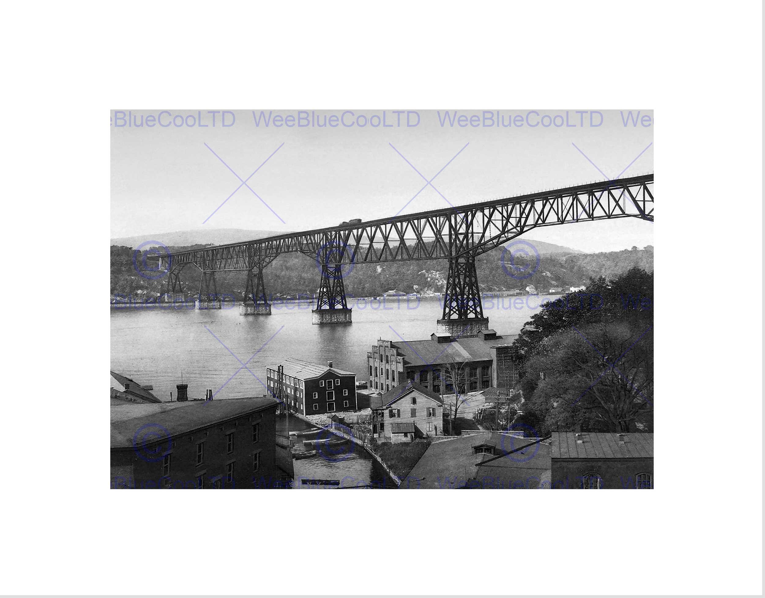 Wee Blue Coo POUGHKEEPSIE BRIDGE POUGHKEEPSIE NY 1904 OLD BW BLACK FRAMED ART PRINT B12X656